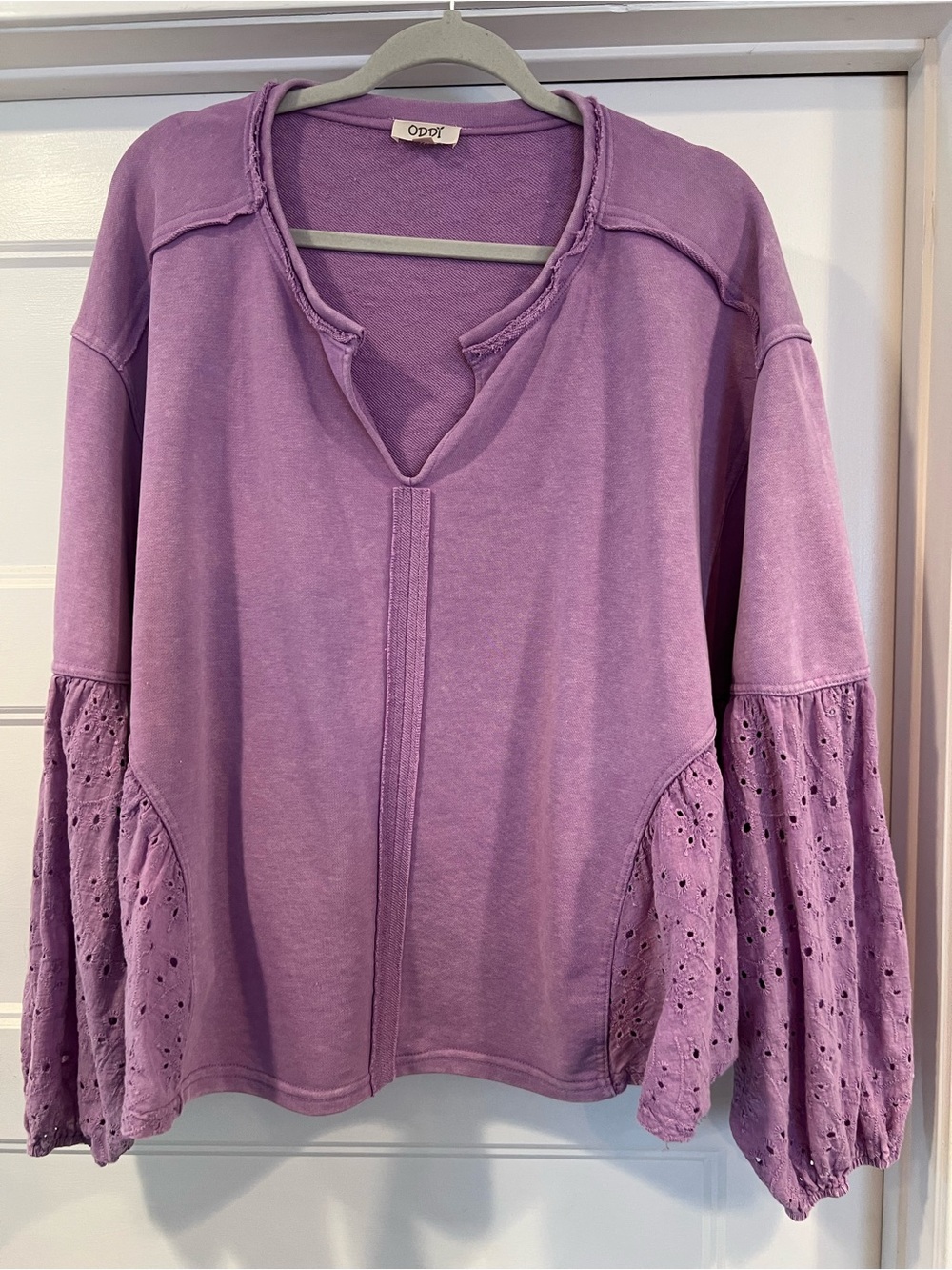 ODDI Lavender Eyelet Bell-Sleeve  Cropped Top